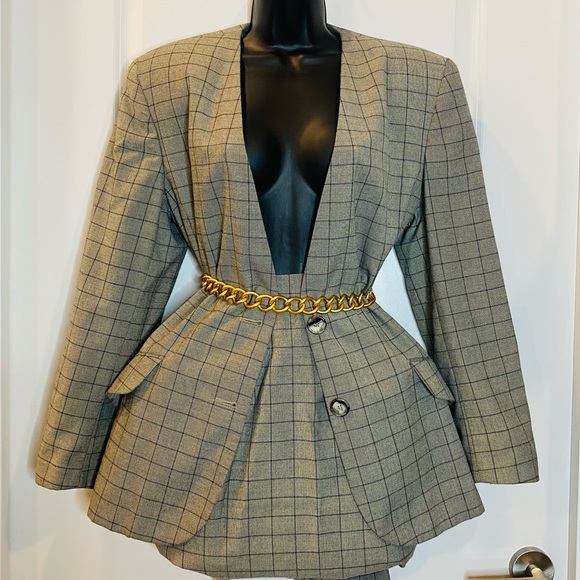 Vintage Gray Check Skirt Suit Size 10